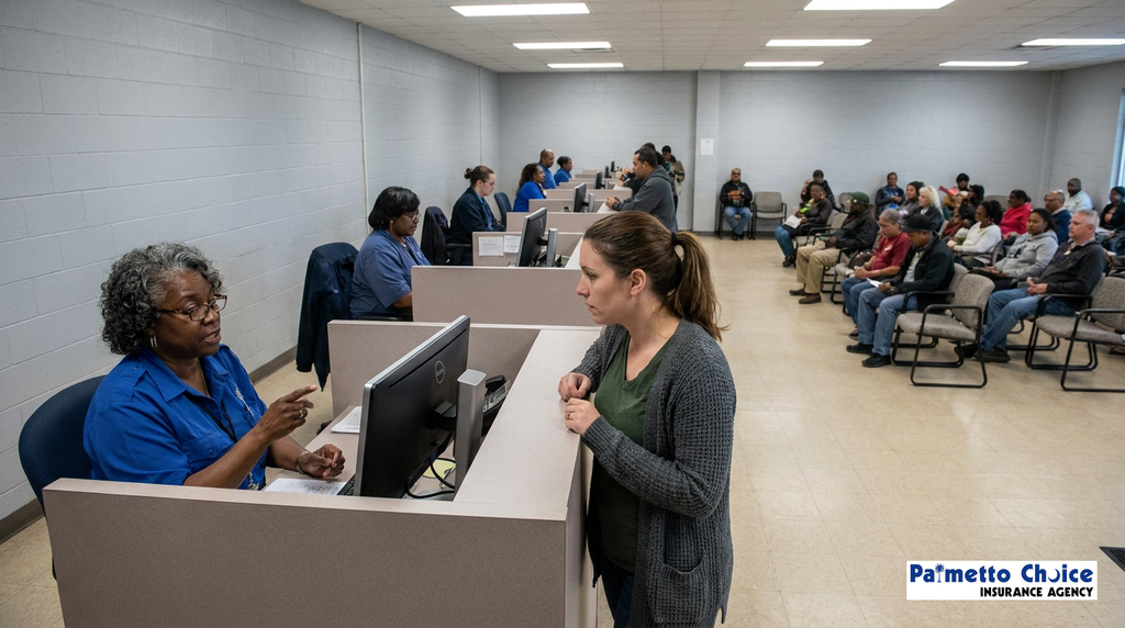 Driver talking with clerk at South Carolina DMV instructed to obtain SR-22 to reinstate license